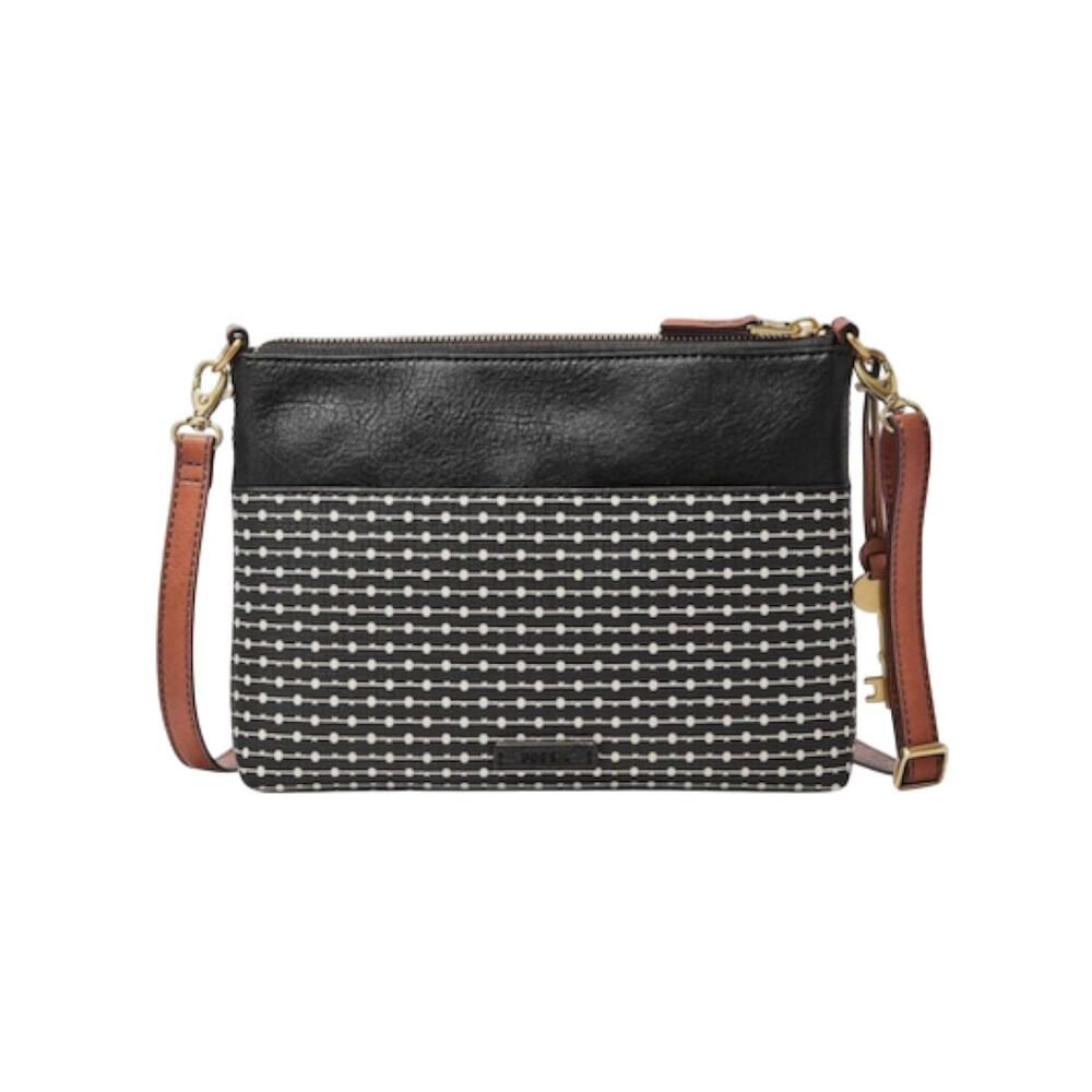 FOSSIL Fiona Printed Crossbody Bag Black White Everyday Office Travel Classic - Picture 2 of 13